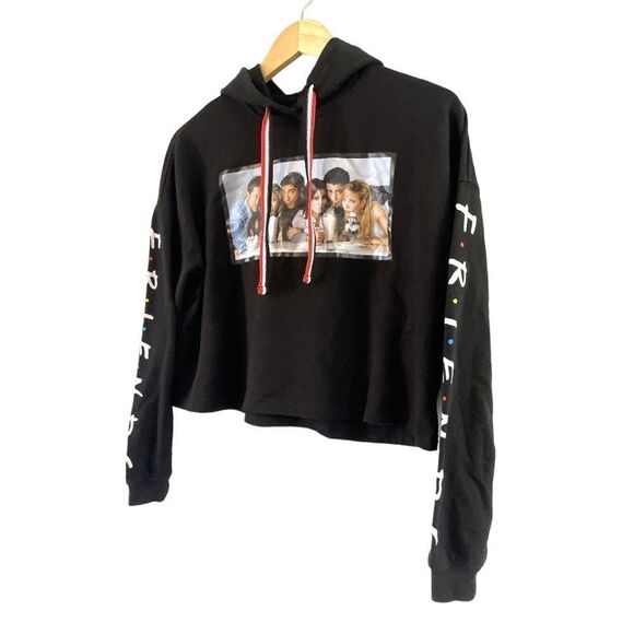 FRIENDS Black Cropped Long Sleeve Hoodie Sweatshirt, Size XS - Picture 2 of 6